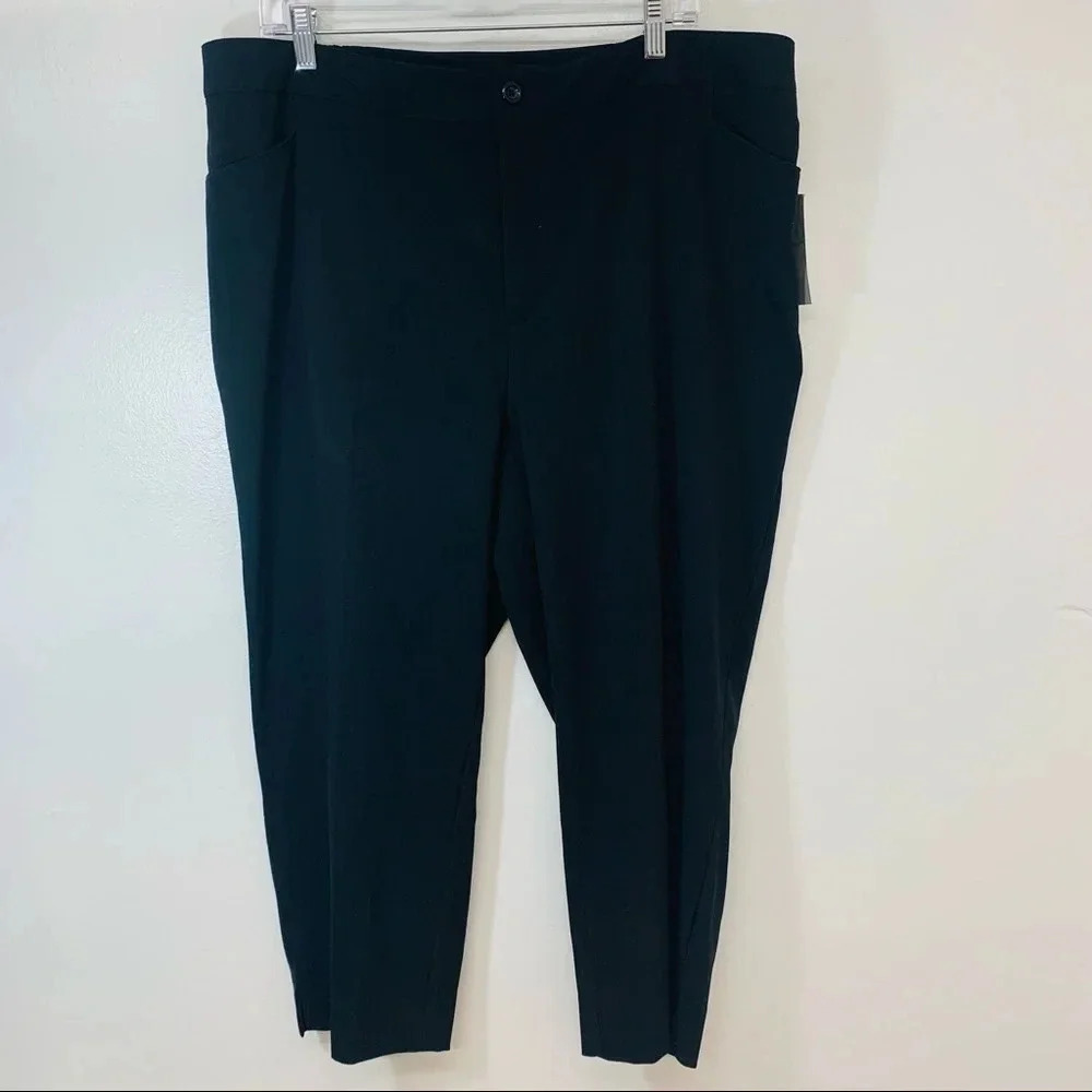 Catherines Womans Black Dress Pants Plus 20W Crop Taper New Elastic Sides Casual